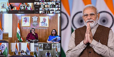 Prime Minister Narednra Modi addresses Post Budget Webinar on 'Infrastructure and Investment'', in New Delhi. (Photo | PTI)