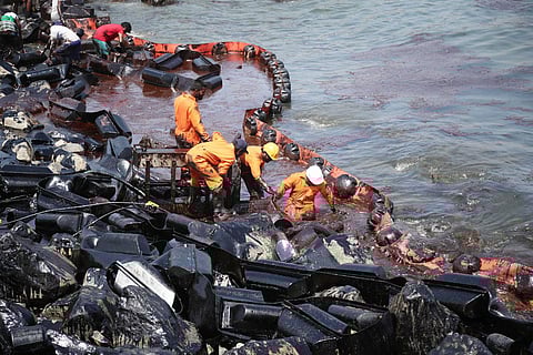 File photo of 2017 oil spill on the shore of Ennore in Chennai. (Photo | EPS)