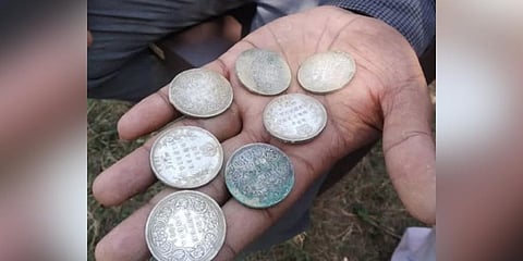 Silver coins discovered from Bindol village in West Bengal.