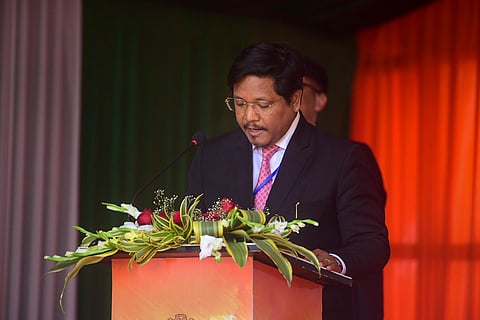 National People's Party (NPP) leader Conrad Sangma takes oath as Meghalaya Chief Minister, at a ceremony in Shillong. (Photo | PTI)