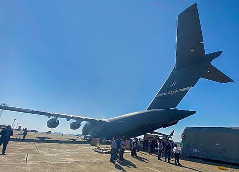  A US Air Force C-17 Globemaster cargo aircraft after landing in Bengaluru, with the NISAR satellite on board, on Wednesday