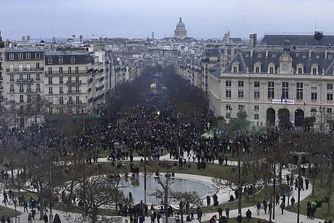 Protesters march during a demonstration, Tuesday, March 7, 2023 in Paris. (Photo | AP)