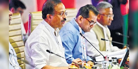 Minister of State for External Affairs V Muraleedharan attending the plenary session of the second Sherpa meet at KTDC Waterscapes in Kumarakom on Friday