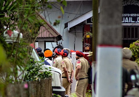 FILE PIC: Punjab Police team at Dibrugarh Central Jail where they brought 4 associates of 'Waris Punjab De' founder Amritpal Singh, in Dibrugarh. (Photo | PTI)