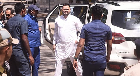 Bihar Deputy CM & RJD leader Tejashwi Yadav arrives at the office of Enforcement Directorate in Delhi for questioning in 'land for jobs' scam. (Express Photo | Parveen Negi)