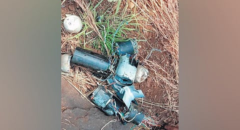 Villagers showed remnants of explosives from the ‘air strikes’. (Photo | Express)