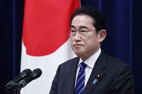Japan's Prime Minister Fumio Kishida attending a joint news conference in Tokyo on March 16, 2023. (Photo | AP)