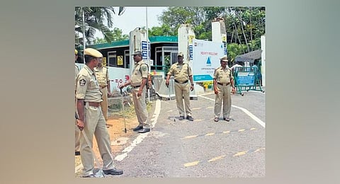 Police step up security at Gitam University in Visakhapatnam on Friday | G Satyanarayana