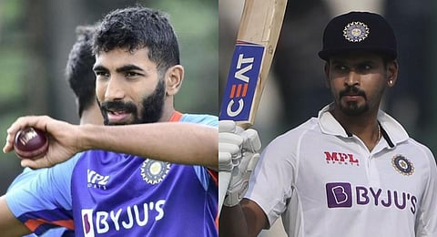 Indian cricketers Jasprit Bumrah and Shreyas Iyer. (Photo | AP)
