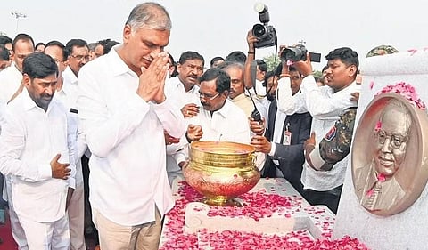 The grandson of Dr Ambedkdar, former MP Prakash Ambedkar, unveiled the 125-foot-tall bronze statue along with the CM