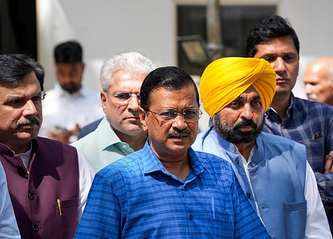 Delhi Chief Minister Arvind Kejriwal along with Punjab CM Bhagwant Mann