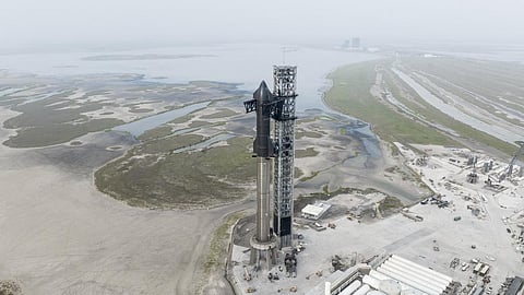 This undated photo provided by SpaceX shows the company's Starship rocket at the launch site in Boca Chica, Texas. (Photo | AP)