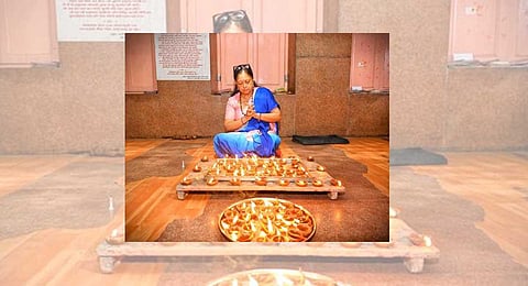 Vasundhara Raje lit 80 diyas at a temple in Jaipur on Sunday | EXPRESS