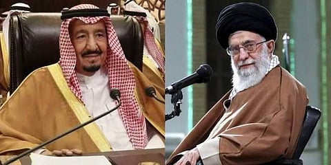 A collage of Saudi Arabia's King Salman (L) and Iranian supreme leader Ayatollah Ali Khamenei. (File Photo | AP)