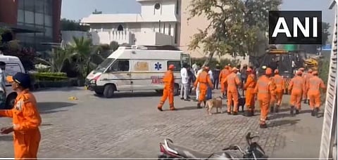 A team of NDRF arrives at the rice mill building collapse site in Karnal, Haryana (Photo | ANI)