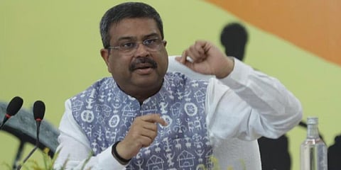 Union Education Minister Dharmendra Pradhan at the 55th Council meeting in Bhubaneswar (Photo | Twitter)