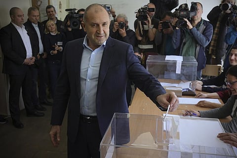 Bulgaria's President Rumen Radev casts his vote at a polling station in Sofia, Sunday, April 2, 2023. (Photo | AP)