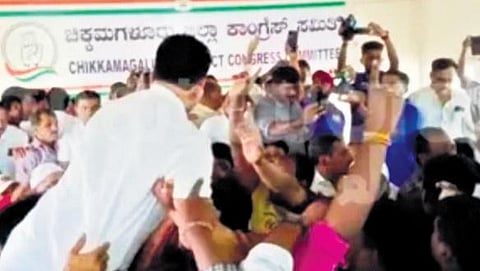 Pandemonium at a Congress meeting in Chikkamagaluru.