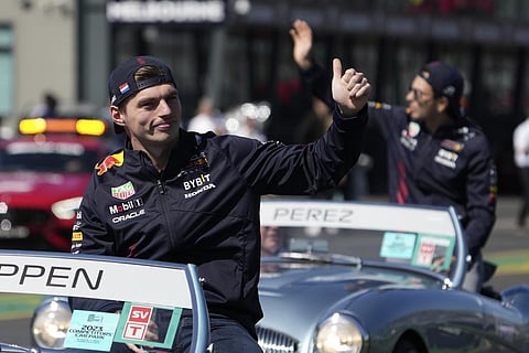 Red Bull driver Max Verstappen of Netherlands waves to fans during a drivers parade ahead of the Australian Formula One Grand Prix at Albert Park in Melbourne, Sunday, April 2, 2023. (Photo | AP)