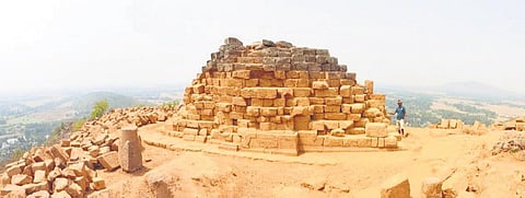 Rock-cut caves; view of the stupa