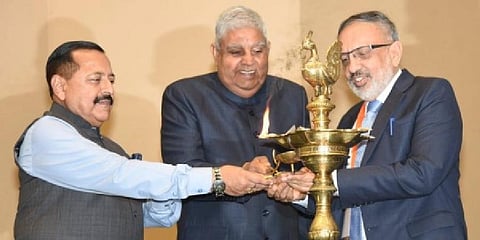 Vice President Jagdeep Dhankar inaugurating the 16th Civil Services Day celebrations at Vigyan Bhawan in New Delhi (Photo | Twitter)