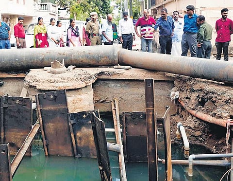 District collector N S K Umesh assesses the progress of work at Mullassery canal