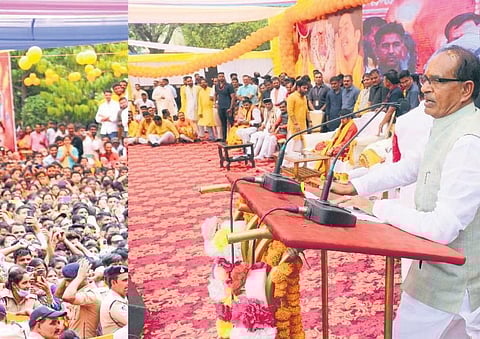 Chief Minister Shivraj Singh Chouhan at Gufa Temple complex in Bhopal to mark the Parashurama Jayanti on Saturday