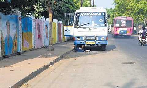 File picture of construction on the rainwater harvesting system opposite K Abhishekapuram office.