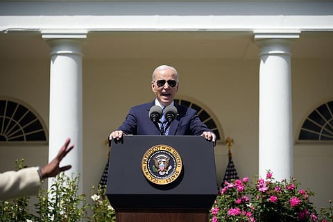 US President Joe Biden speaks during a ceremony in the Rose Garden of the White House, Monday, April 24, 2023 in Washington. (Photo | AP)