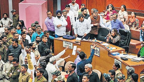Pandemonium and chaos in MCD House on February 24, 2023 | PTI File