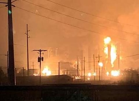 FILE: In this representational image, smoke and fire seen at a chemical plant in Texas, November 2019. (Photo | AFP)