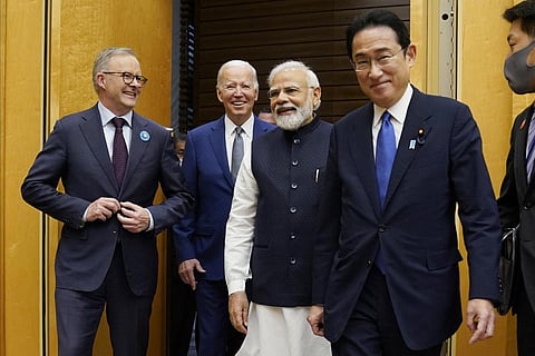 (From L) Australian PM Anthony Albanese, US President Joe Biden, PM Narendra Modi and Japanese PM Fumio Kishida during the Quad summit in Tokyo, May 24, 2022. (File Photo | AP)