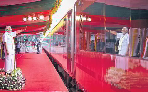 PM Narendra Modi at the flagging off ceremony of Kerala’s first Vande Bharat Express in Thiruvananthapuram | PTI