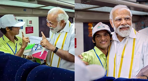 Rahul gifting his painting to Prime Minister Narendra Modi.