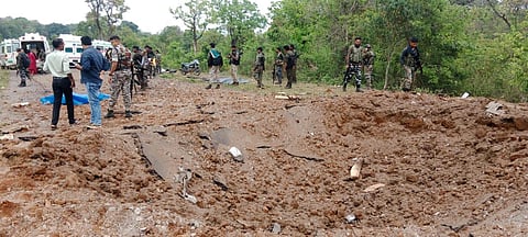 Security personnel at the Dantewada blast site. ( Photo | Special arrangement )