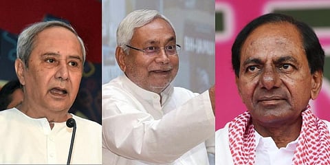 From left Naveen Patnaik, Nitish Kumar, K Chandrasekhar Rao. (File photo | EPS, PTI)