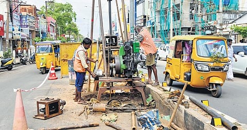 File photo of soil testing work for elevated corridor project at WB Road in Tiruchy | m k ashok kumar