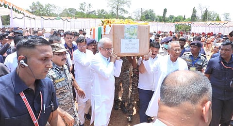 CM Bhupesh Baghel shoulders coffin of a jawan in Dantewada