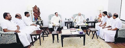 The team led by Palaniswami during the meeting with Amit Shah | Express