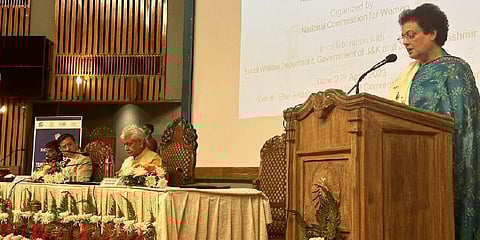 Chairperson Rekha Sharma addresses at the National Seminar on Anti Human Trafficking Awareness organized by NCW India in collaboration with Social Welfare Department, Govt of J&K and J&K Police