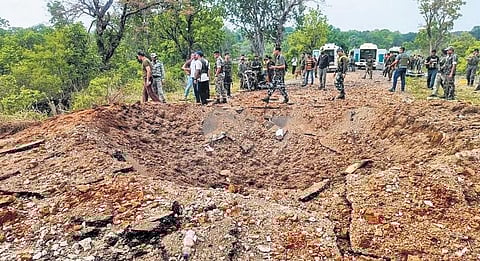 Security personnel at the Dantewada blast site. ( Photo | Special arrangement )