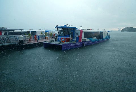Kochi Water Metro boat docked at High Court terminal. (Photo | T P Sooraj, EPS)