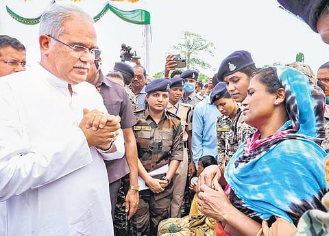 Bhupesh Baghel offers his condolences to family members of police personnel who lost their lives in an IED attack by Naxalites in Dantewada | PTI