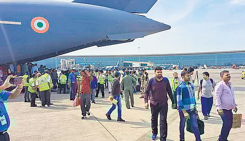 Indian nationals evacuated from violence-hit Sudan under Operation Kaveri, upon their arrival in Mumbai on Thursday | Twitter