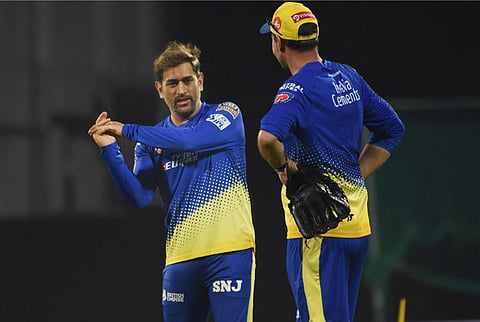 A file photo of CSK skipper MS Dhoni with coach Stephen Fleming, used for representative purposes only. (Photo | Ashwin Prasath, EPS)