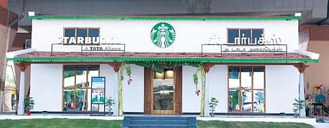 Tata Starbucks with a touch of traditional Tamil architecture