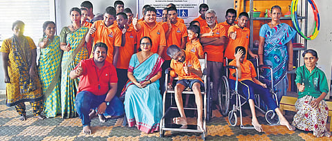 Dr Lalitha Kumari, faculties, and their students at the special school in Padi, Chennai | p ravikumar