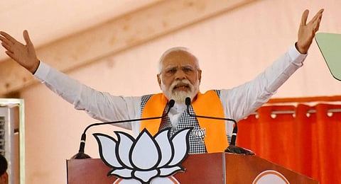 PM and senior BJP leader Narendra Modi addresses a public meeting for the upcoming Karnataka Assembly elections, in Kolar district. (Photo | PTI)