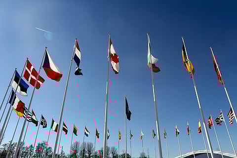 The national flags of countries member of the NATO fly outside the organisation headquarters in Brussels on April 3, 2023. (Photo | AFP)