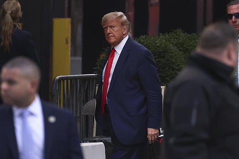 Former President Donald Trump arrives at Trump Tower, Monday, April 3, 2023, in New York. (Photo | AP)
